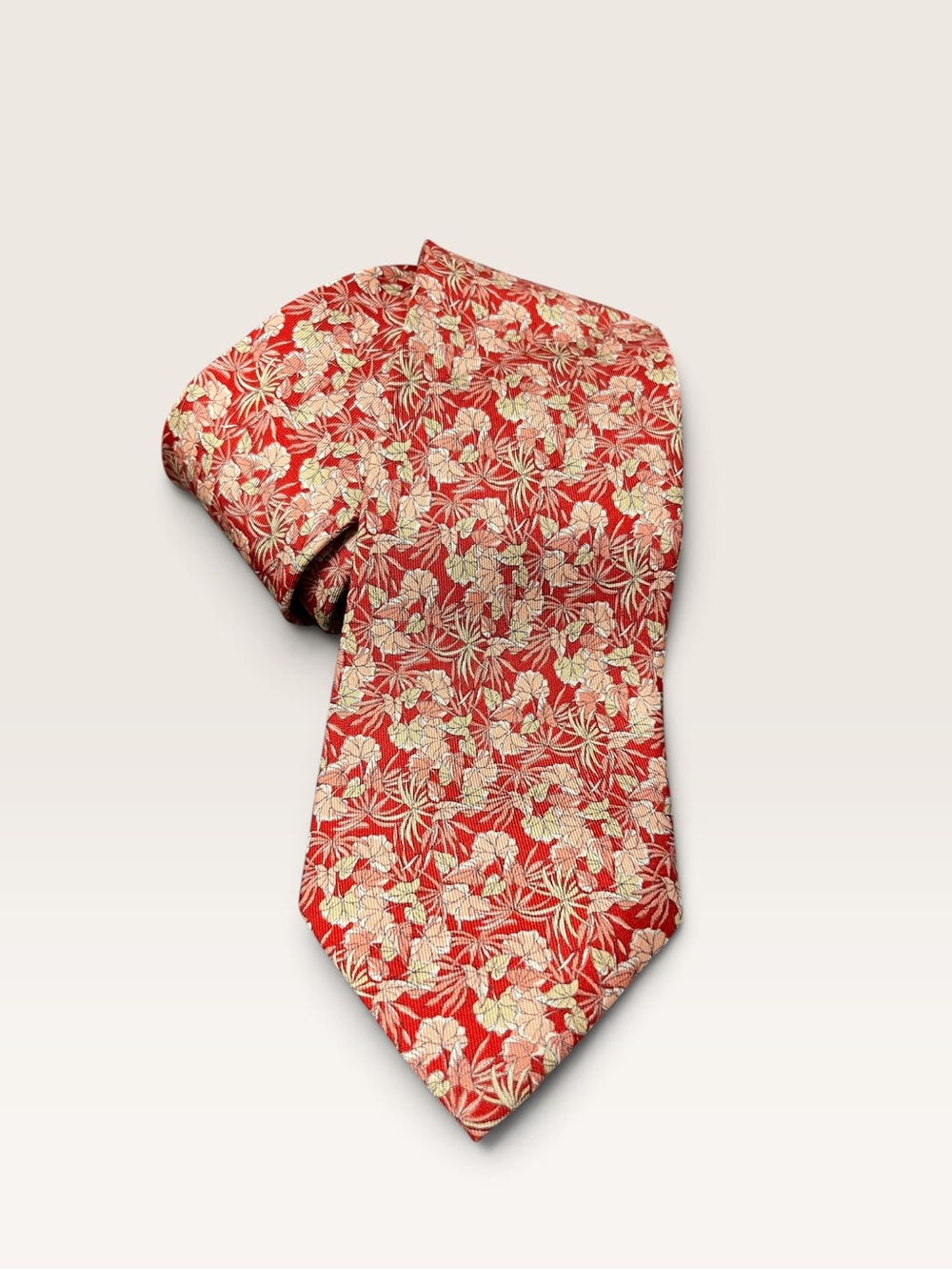 Salvatore Ferragamo Red Floral Silk Tie with Cream Accents